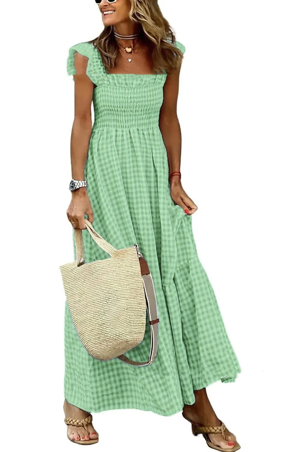 Plaid Ruffle Maxi Dress by Greta 