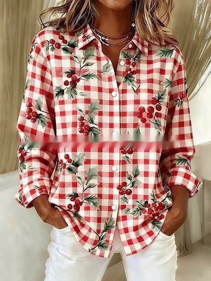 Plaid Colorblock Greta  Long Sleeve Blouse