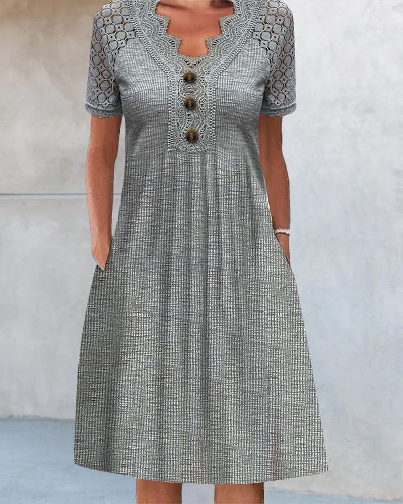 Lace V-Neck Gray Dress by Greta 