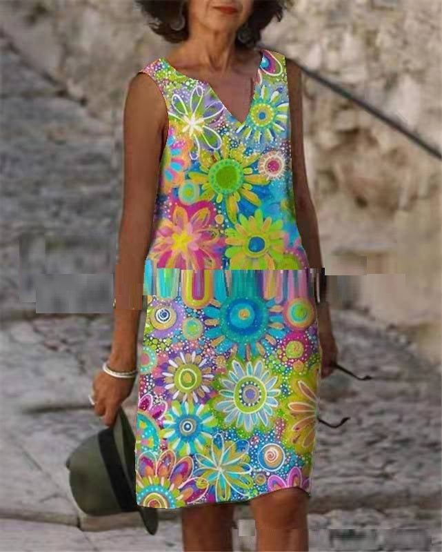 Vibrant Printed Sleeveless Dress by Greta 