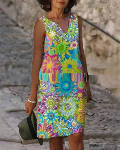 Vibrant Printed Sleeveless Dress by Greta 