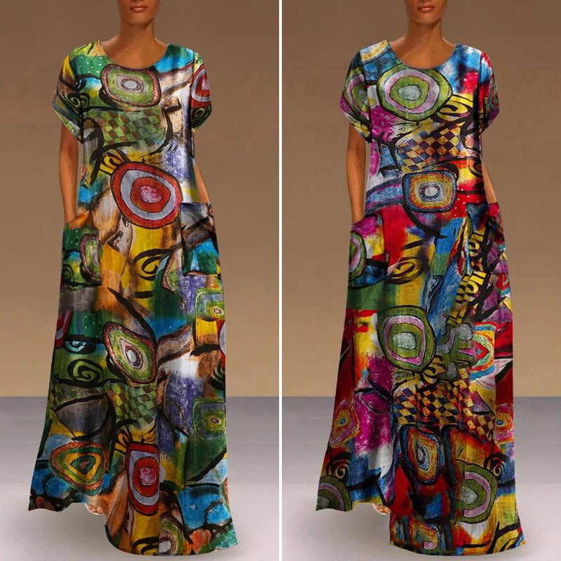 Vibrant Print Greta  Swing Maxi Dress