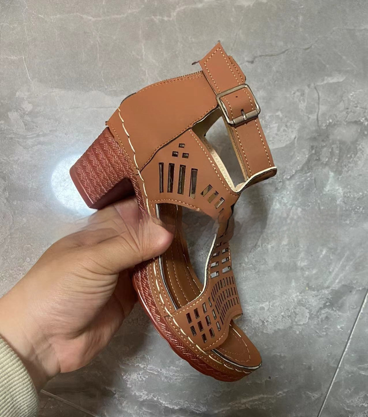 Chic Cutout Greta  Chunky Heel Sandals