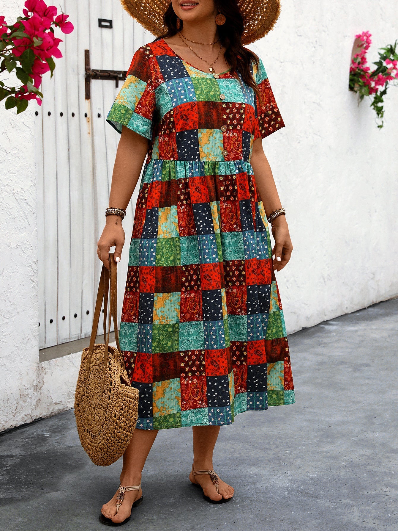 Vibrant Patchwork Greta  Summer Maxi Dress
