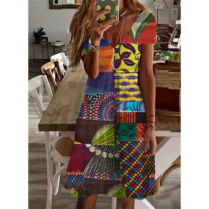 Vibrant V-Neck Summer Dress by Greta 