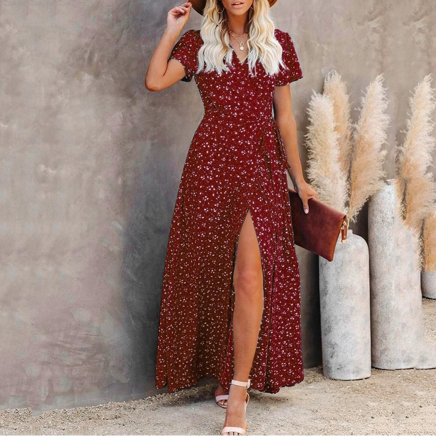 Floral Print Greta  Short Sleeve Maxi Dress