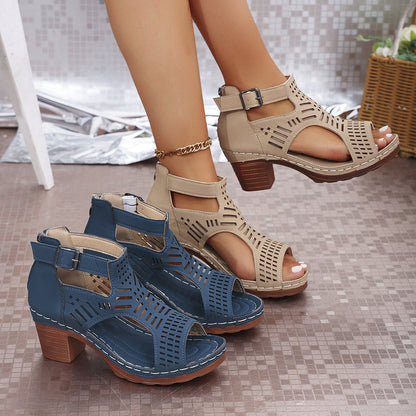 Chic Cutout Greta  Chunky Heel Sandals