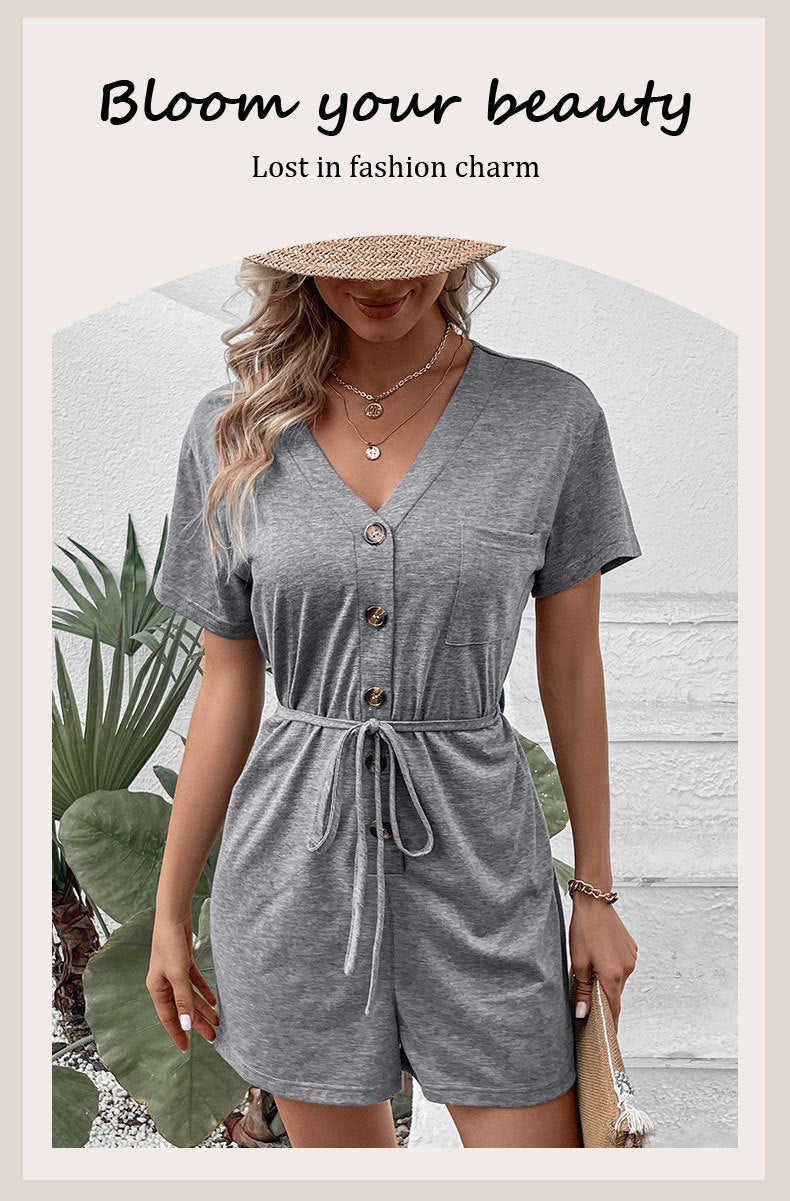 Chic Grey Greta  Lace-Up Casual Jumpsuit