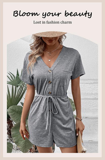 Chic Grey Greta  Lace-Up Casual Jumpsuit