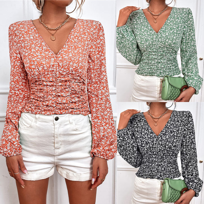 Chic Floral Long Sleeve V-Neck Top by Greta 