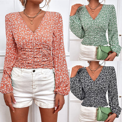 Chic Floral Long Sleeve V-Neck Top by Greta 