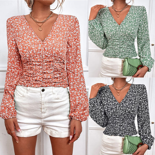 Chic Floral Long Sleeve V-Neck Top by Greta 
