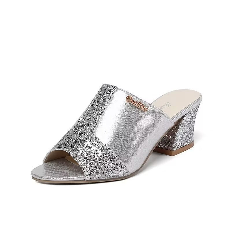 Sparkling Chunky Heel Greta  Plus Sandals